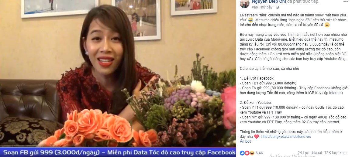 Livestream bằng 4G MobiFone, MC Diệp Chi tự tin cover loạt ca khúc hot
