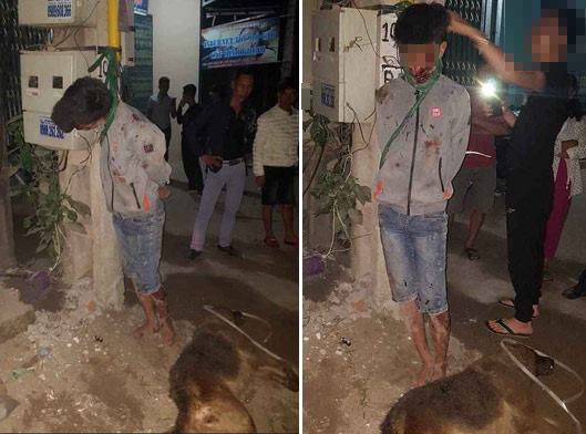 'Cẩu tặc' bị đánh te tua, treo cổ lên cột điện