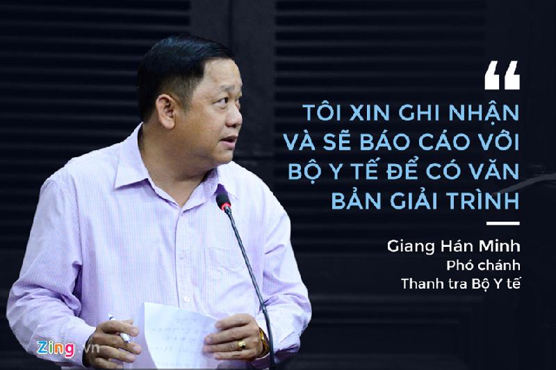 Tại phiên tòa ngày 19/10, Bộ Y tế đã cử đại diện là Phó chánh Thanh tra Bộ Y tế Giang Hán Minh đến dự tòa. Dù VKSND đặt ra hàng loạt câu hỏi cho Bộ Y tế, thế nhưng ông Giang Hán Minh cho biết mình không đủ thẩm quyền trả lời, chỉ có mặt ở tòa để ghi nhận và báo cáo lãnh đạo. Sau đó, lãnh đạo Bộ Y tế sẽ có trả lời bằng văn bản. Lý do ông Minh đưa ra là thư mời đến quá muộn. Tại phiên xử ngày 20/10, ông Minh vắng mặt.