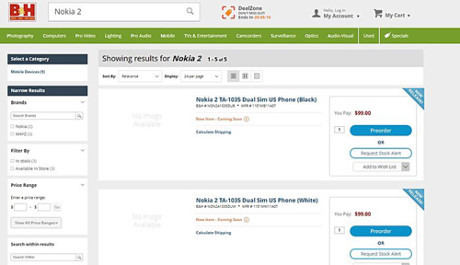 Trước đó Nokia 2 xuất hiện trên website của một nhà bán lẻ ở Mỹ