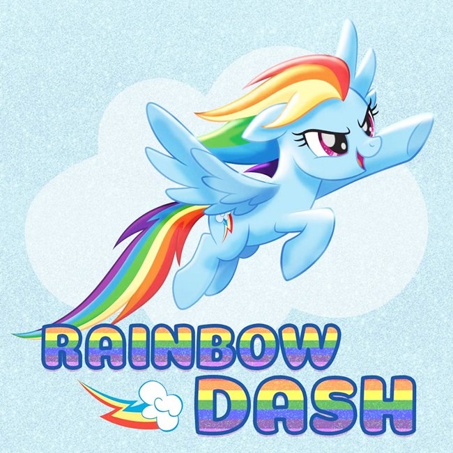Rainbow Dash nhanh nhẹn:        Rainbow rất dũng cảm, táo bạo, tràn đầy năng lượng và vô cùng tự tin. Phát ra bom cầu vồng là khả năng đặc biệt của cô bé. Tâm hồn của cô đại diện cho lòng trung thành.