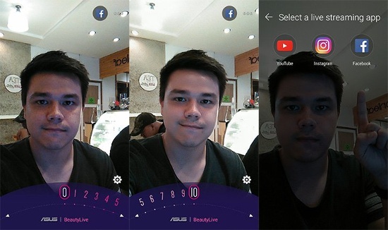 Asus ZenFone Live: Hướng tới nhu cầu người dùng trẻ thường xuyên livestream trên các mạng xã hội nên Asus ZenFone Live được tích hợp phần mềm làm đẹp theo thời gian thực BeautyLive với 10 cấp độ làm đẹp, hỗ trợ hầu hết các nền tảng mạng xã hội như Facebook, Instagram, YouTube … 