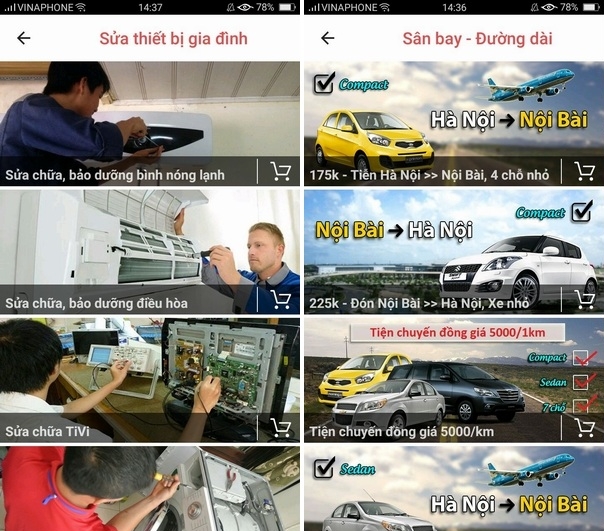 Hay các dịch vụ sửa chữa thiết bị gia đình, dịch vụ sân bay...