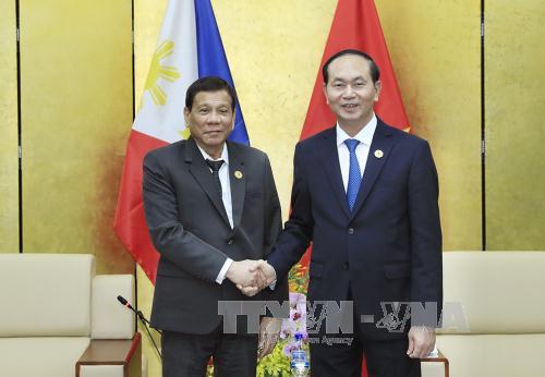 Chủ tịch nước Trần Đại Quang và Tổng thống Philippines. Ảnh TTXVN
