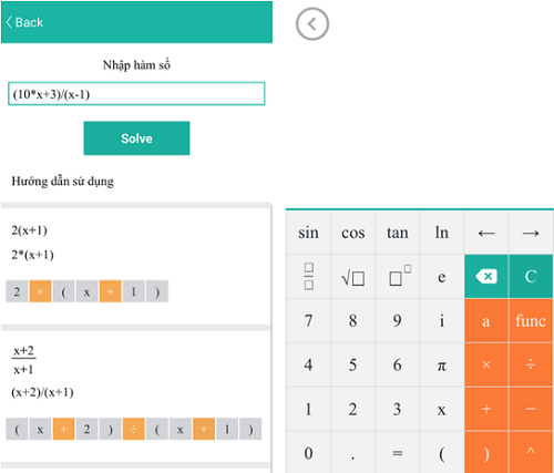 Maths Solver  hỗ trợ bàn phím ảo để nhập đề bài.