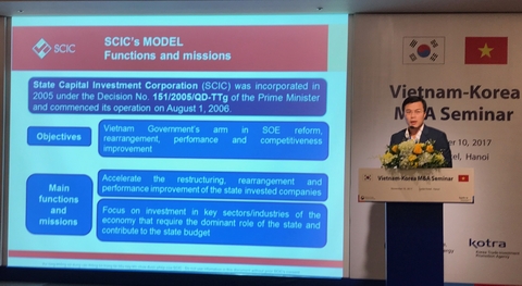 Ông Lê Long - Trưởng ban Kế hoạch - Tổng hợp (Tổng công ty Đầu tư và kinh doanh vốn Nhà nước - SCIC) chia sẻ tại Hội thảo