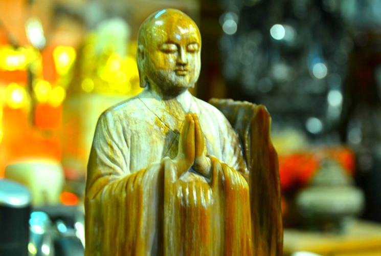 Nhìn bên ngoài, pho tượng gỗ hóa ngọc giống như cây gỗ thông thường nhưng khi sờ vào sẽ cảm nhận được sự mát lạnh. Khi nhìn bằng kính hiển vi, chúng ta có thể thấy trong gỗ hóa thạch những vòng sinh trưởng, những cấu trúc tế bào rất tinh vi hay những họa tiết thứ cấp trông giống như những đường phân chia trên bề mặt đá ngọc bích hay mã não.