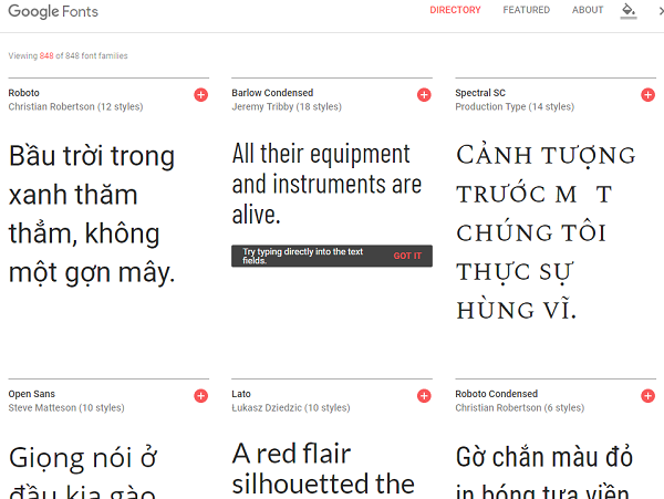 Xem thử các bộ font chữ độc đáo: Truy cập vào Google.com/fonts để tham khảo 700 bộ font được Google cung cấp miễn phí và những font chữ mới nhất.
