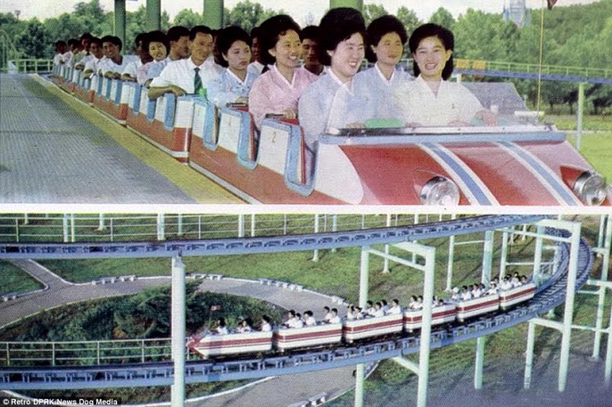Kwansong Tancha, tàu lượn chính tại công viên Taesongsan. Tuy nhiên, nó đã bị hư hỏng trong trận lụt năm 2007 và ngừng hoạt động. Ảnh: Retro DPRK
